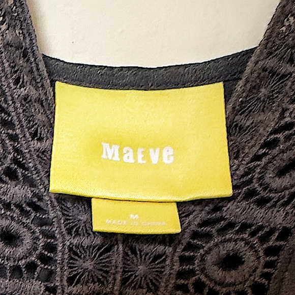 Maeve Anthropologie Black Boho Babydoll Short Sleeve Blouse Size Large Top - Picture 6 of 12